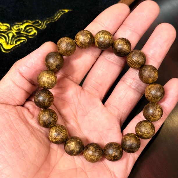 【乌身圆叶】九五沉1.2cm单圈沉香手串正宗海南莺歌绿棋楠