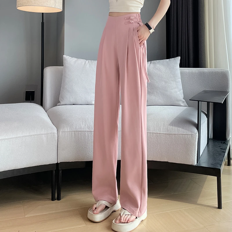 原搭【一霖】2024秋季薄款休闲时尚白色显瘦高腰新款垂感直筒裤