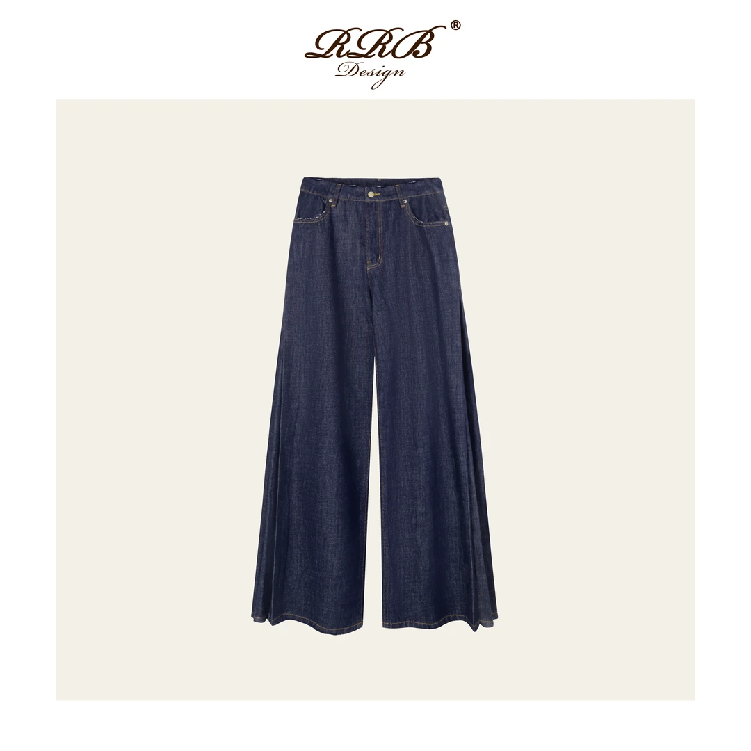 RRB Design 「优雅灵动」风琴褶磨边工艺时尚重工气质阔腿牛仔裤