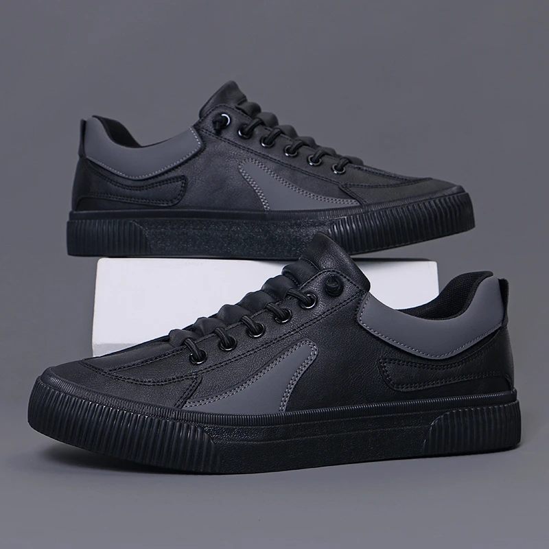 2025秋季新款男士休闲鞋皮鞋时尚潮流套脚男鞋拼色休闲鞋低帮潮鞋