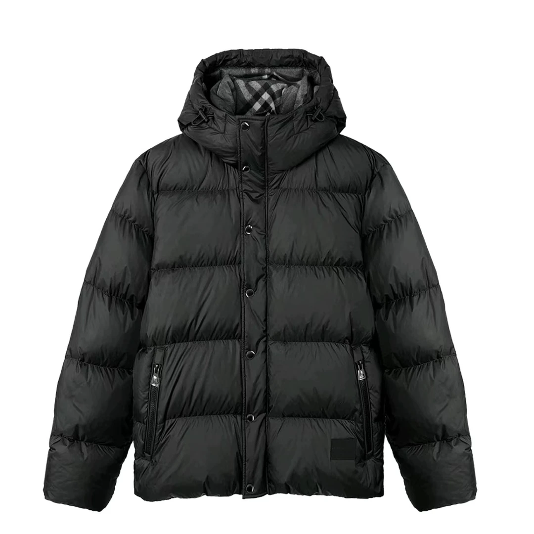 BURBERRY/博柏利奥莱连帽纯色拉链羽绒服 男女同款 黑色