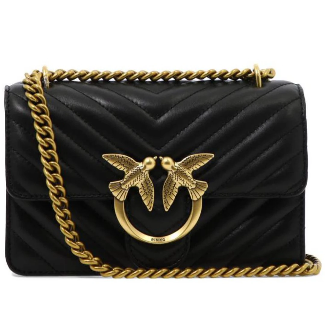 PINKO飞鸟燕子标志链条肩带  单肩斜挎包 女款 黑色21*12*8CM