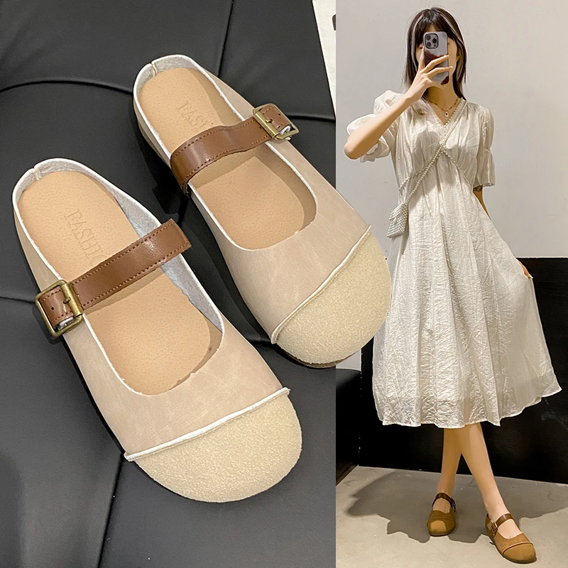 勃肯凉鞋厚底百搭女包头半拖鞋夏外穿孕妇宽胖脚博肯鞋复古凉半拖