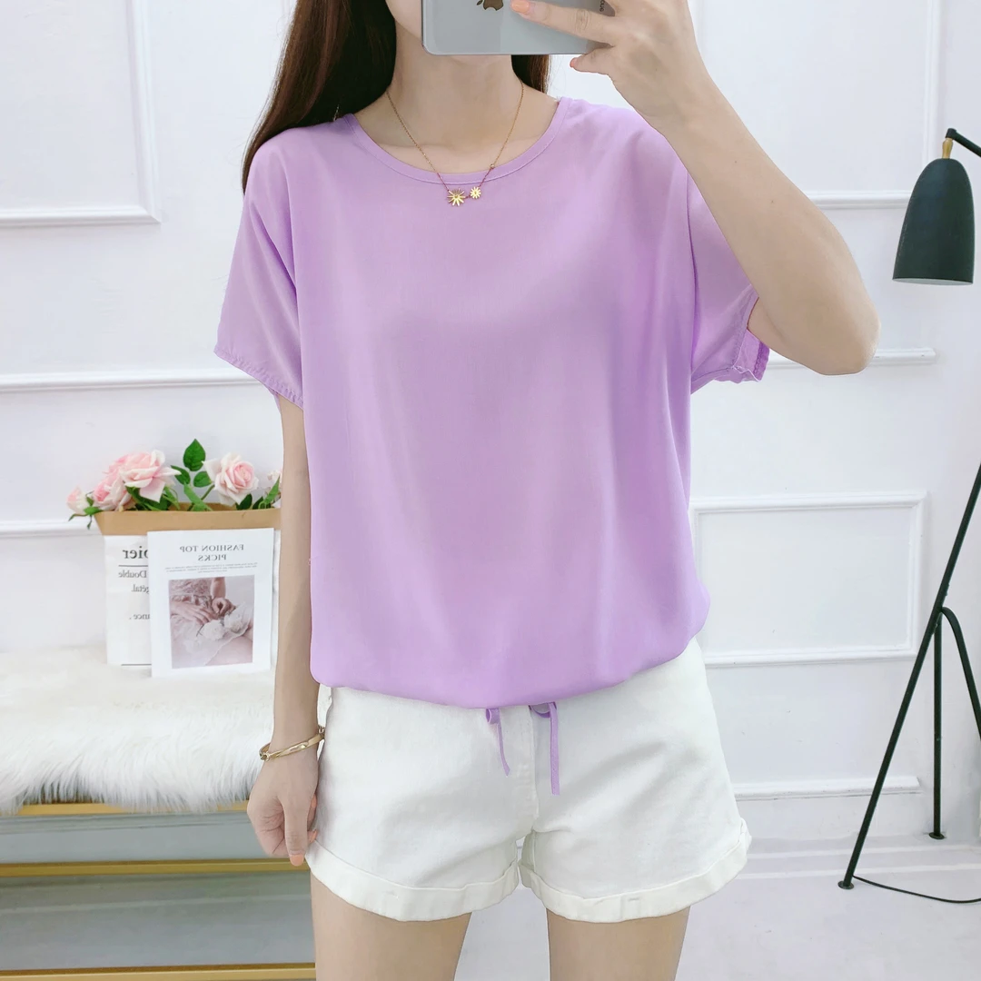 夏季宽松棉绸大码短袖洋气上衣显瘦人造棉大码女装遮肚百搭T恤
