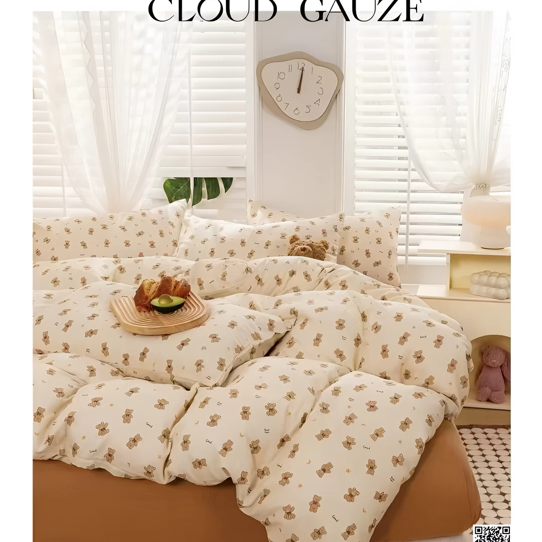 晟源家纺 全棉有氧双层纱细腻柔软亲肤-饼干熊床单被套床品纯棉