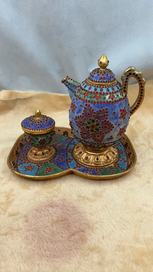铜鎏金套件精美茶具，高端大气上档次！