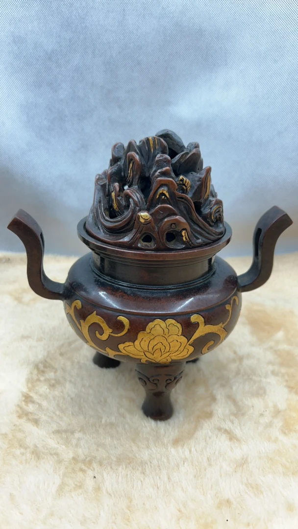 精炼风磨铜香薰炉，传统錾刻鎏金工艺！