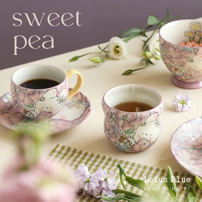 蓝莲花羡鸟文社手绘早餐杯设计感小众陶瓷家用杯子马克杯网红水杯