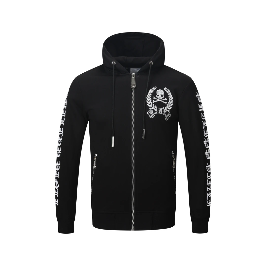 PHILIPP PINLI3D轻奢重工黑色休闲修身立领卫衣外套秋季男上衣