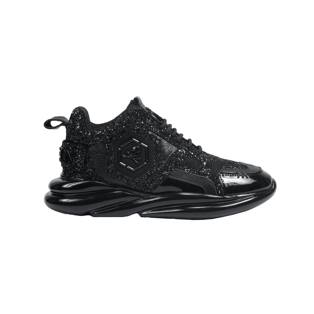 PHANTOM PLEIN经典时尚男士百搭牛皮厚底低帮四季点钻亮面休闲鞋