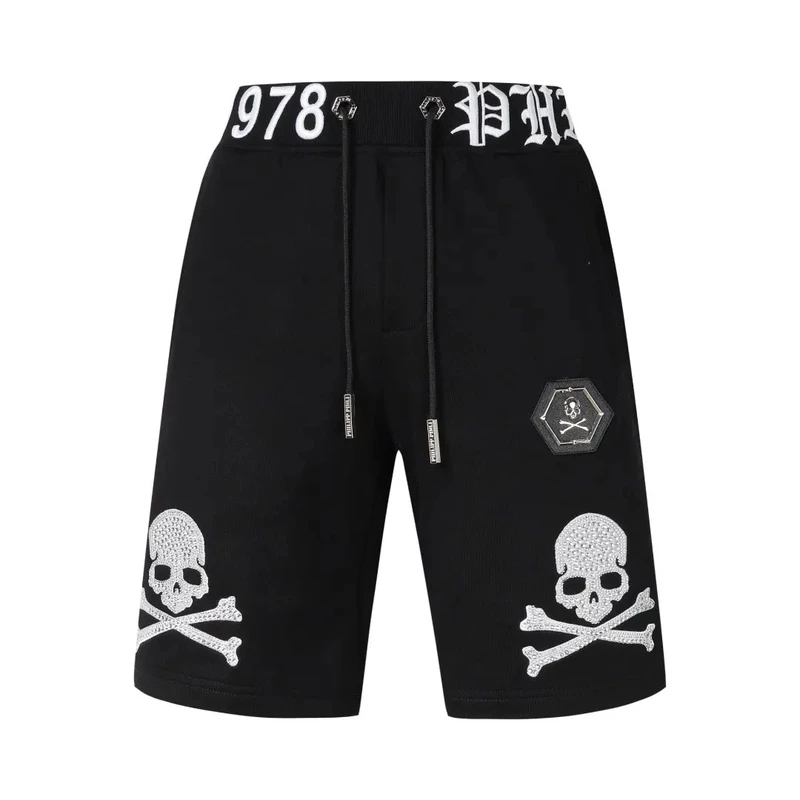 philipp pinli PHILIPPPINLI78系列轻奢经典烫钻骷髅刺绣时尚短裤