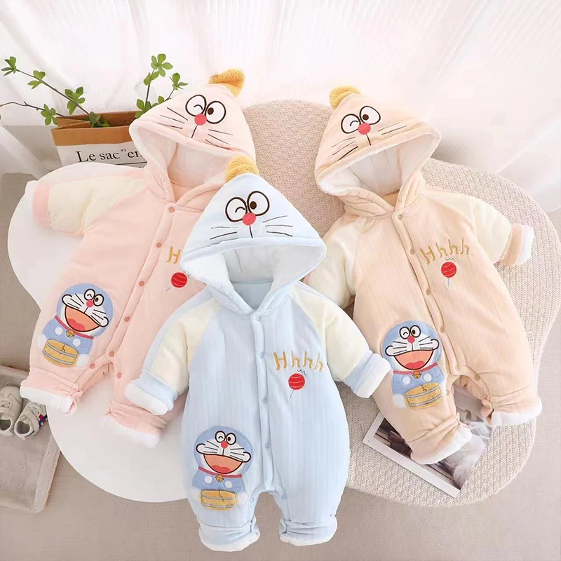 婴儿加厚保暖连体衣宝宝棉服新生儿衣服秋冬季夹棉套装外出服棉袄