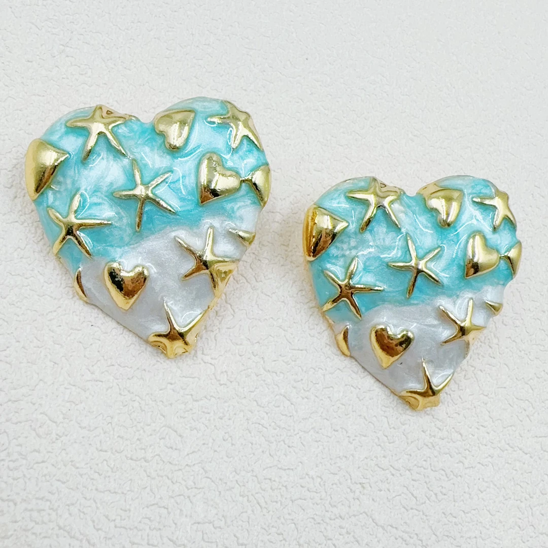 合金珐琅耳饰 2066号气质时尚复古爱心百搭简约ins韩版耳环法式