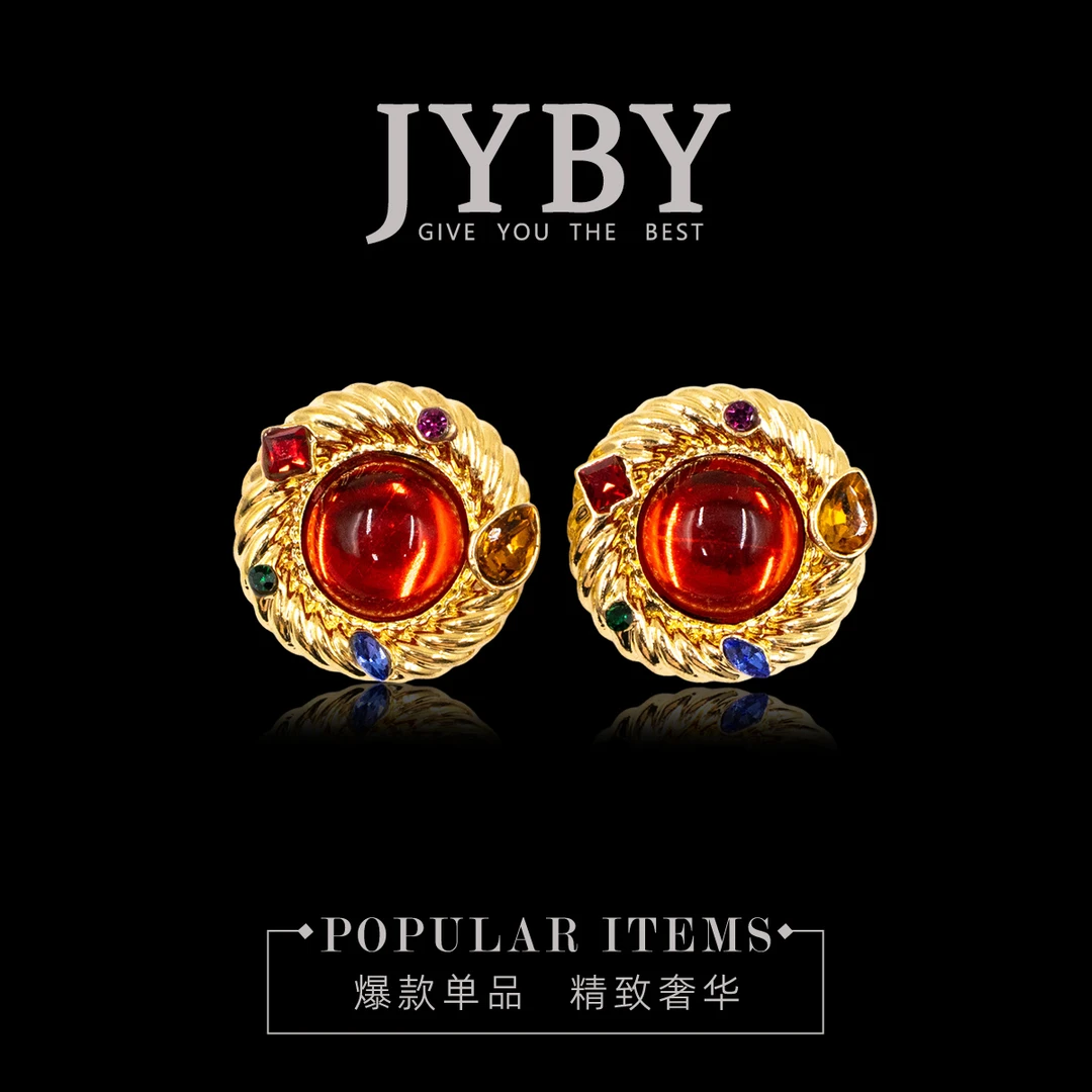 合金亚克力耳饰 宫廷风2177中古Vintage 重工复古耳环