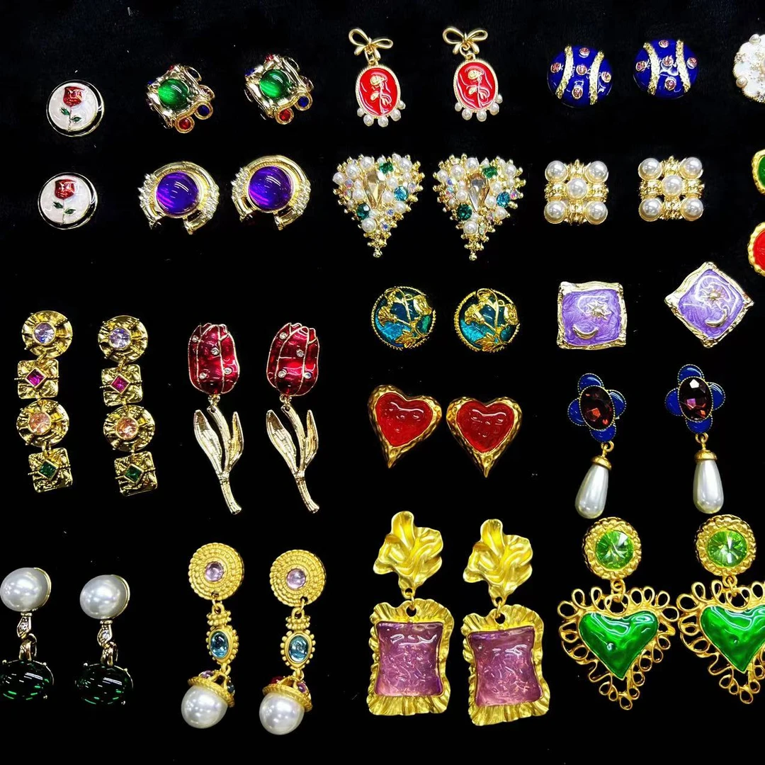 铜合金仿水晶耳饰 直播间【孤品】300-400手工轻奢中古Vintage个性