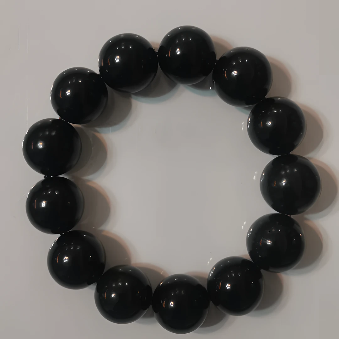 和田玉青海料一细黑青16圆珠手链百搭经典黑色