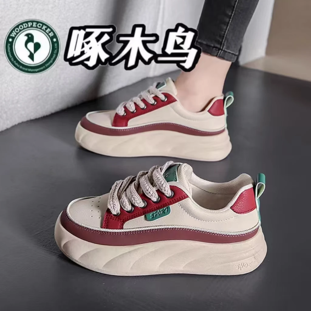 啄木鸟时尚小白鞋女春秋季新款厚底板鞋百搭运动鞋爆款软底休闲鞋