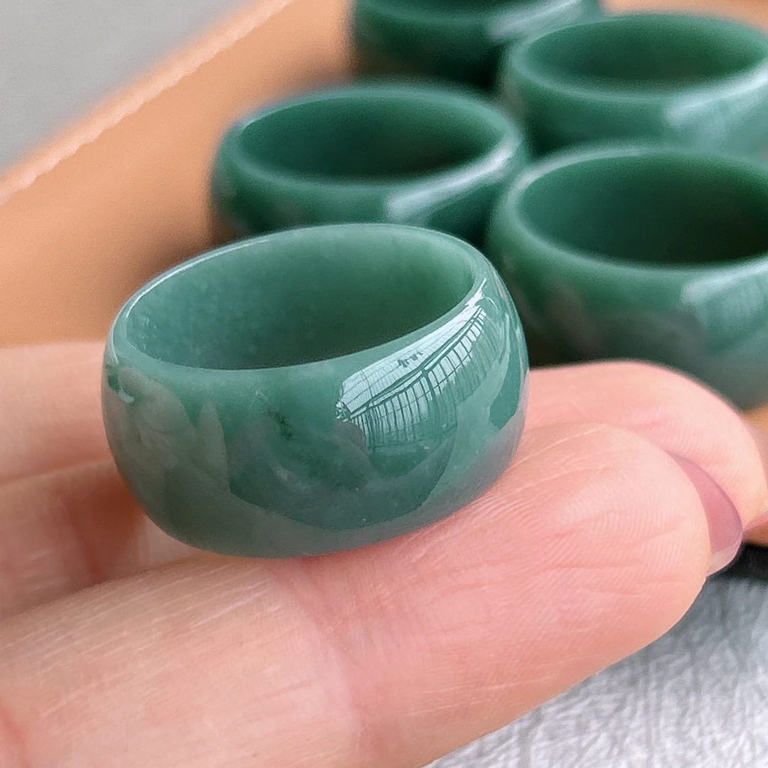 天然A货糯冰种翡翠蓝色轮胎戒指男女扳指时尚简约 多样性，发其一