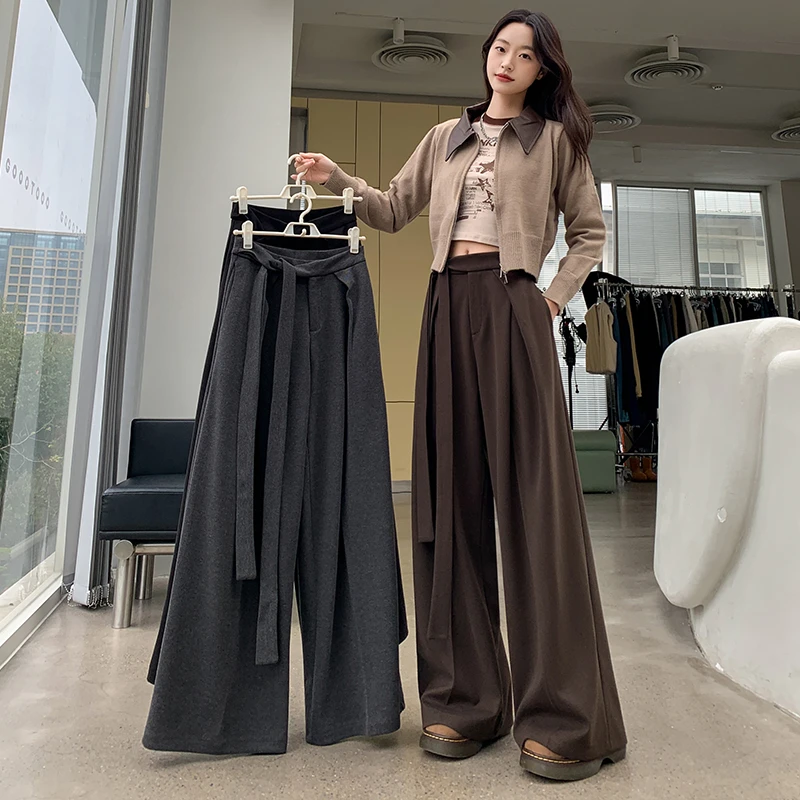 高级感毛呢西装裤女秋冬2024新款宽松阔腿裤高腰垂感休闲拖地裤裙