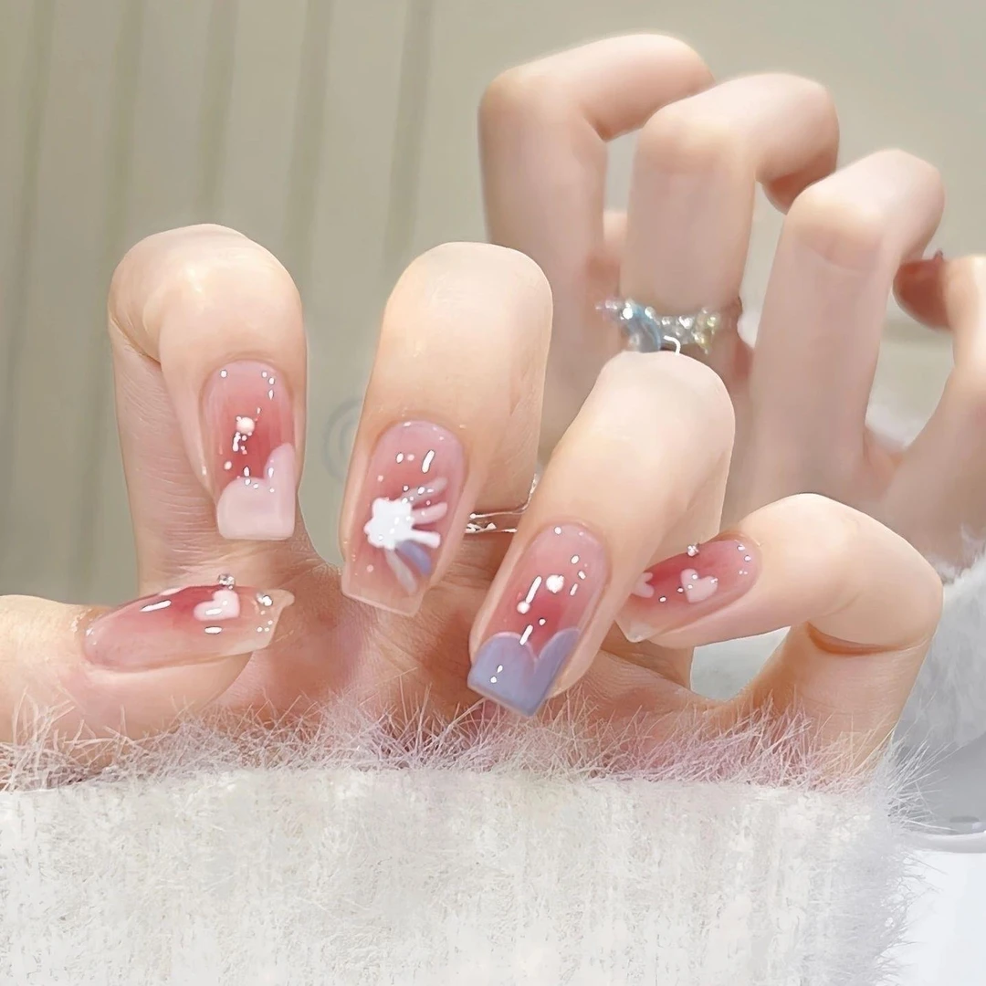 手工定制美甲春夏果冻甜心显白ins手绘穿戴甲可拆卸循环甲片