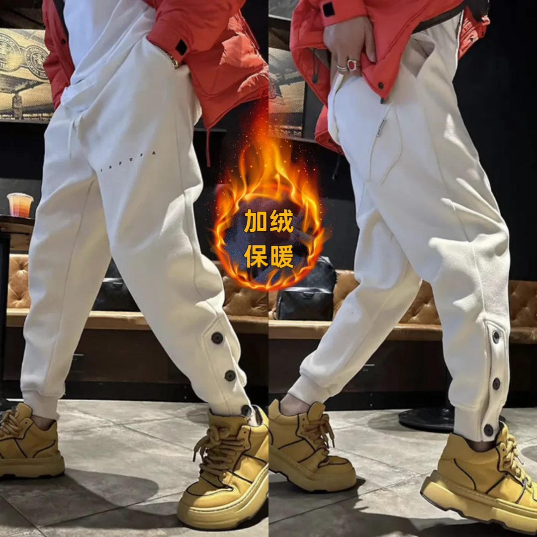 【轻奢品质】加绒哈伦裤冬季新款情侣字母刺绣加厚束口休闲裤子男女