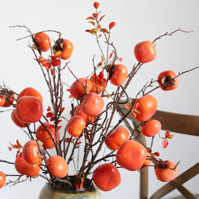 仿真柿柿如意中支7头柿子 新中式简约落地软装搭配新年氛围软装