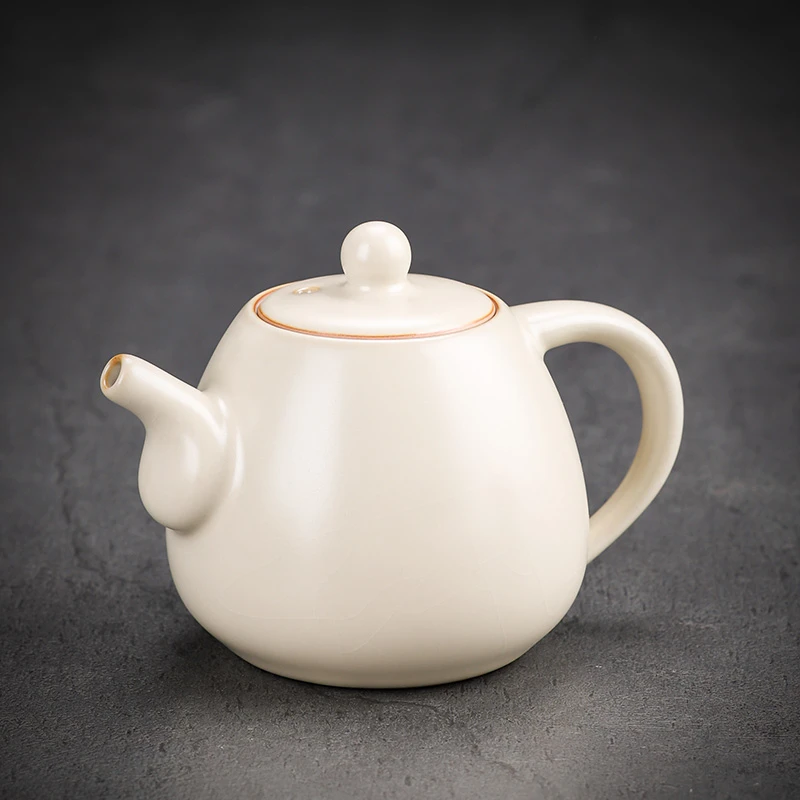 米黄汝窑西施壶陶瓷家用单壶开片可养泡茶壶功夫茶具过滤壶泡红茶