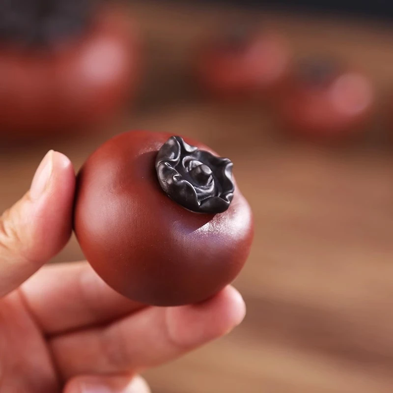 紫砂柿柿如意可养原矿紫砂茶宠手工创意仿真水果摆件茶台茶玩盖置