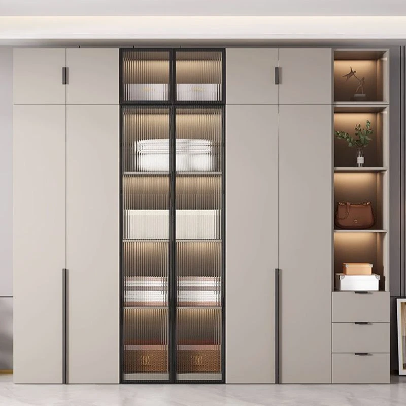 全实木衣柜家用卧室收纳柜子简易玻璃门出租房用小户型四门大衣橱