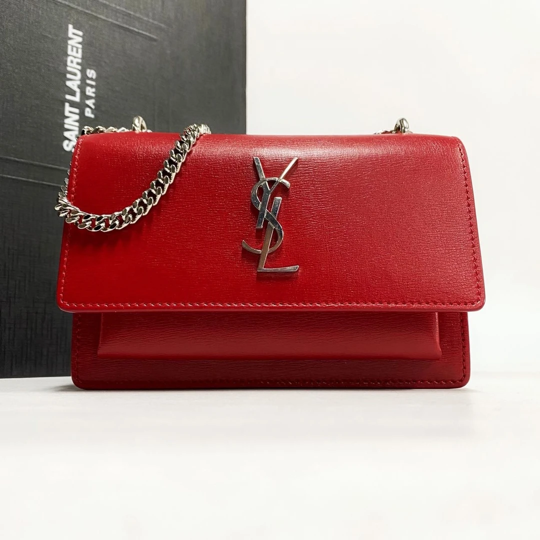 99新 YSL/圣罗兰 Sunset红色银标日落包链条包单肩包