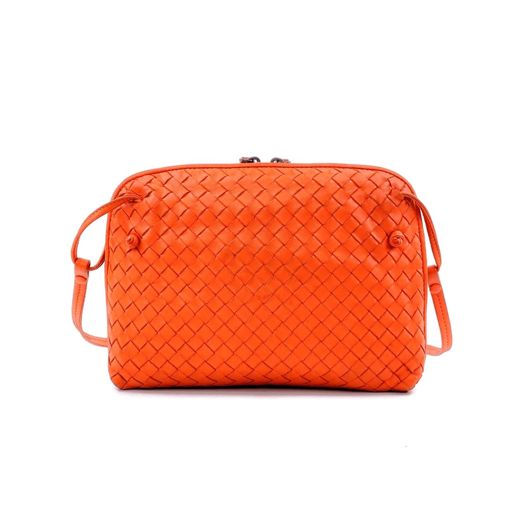 95新 BOTTEGA VENETA/葆蝶家 橙色编织牛皮单肩包