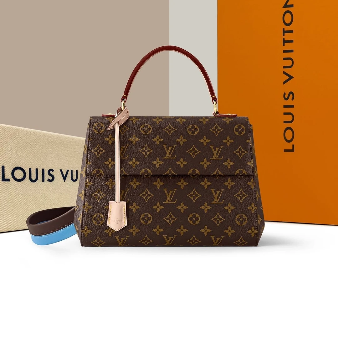 95新 LOUIS VUITTON PARIS 老花牛皮cluny拼色宽肩带克鲁尼单肩包