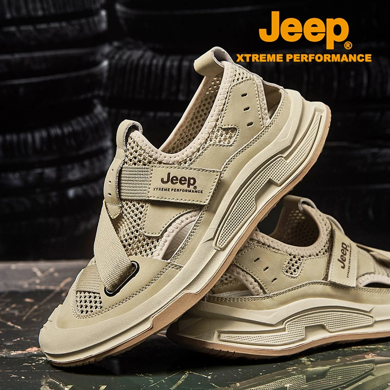 JEEP/吉普户外运动休闲百搭潮流潮鞋时尚外穿镂空包头网面凉鞋男