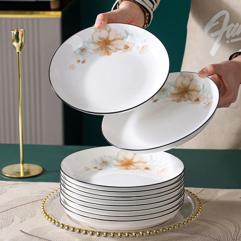 菜盘创意新款家用炒菜英寸盘子10餐具餐盘陶瓷高颜值碟子深盘