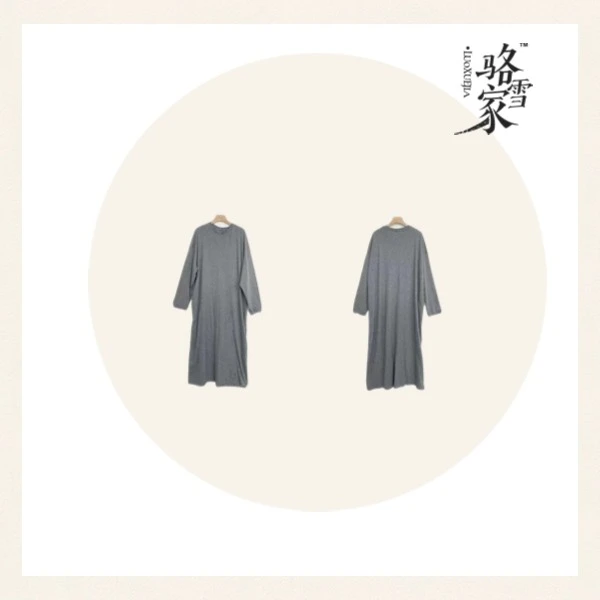 LXJ24244「慵懒松弛感」宽松圆领长袖连衣裙