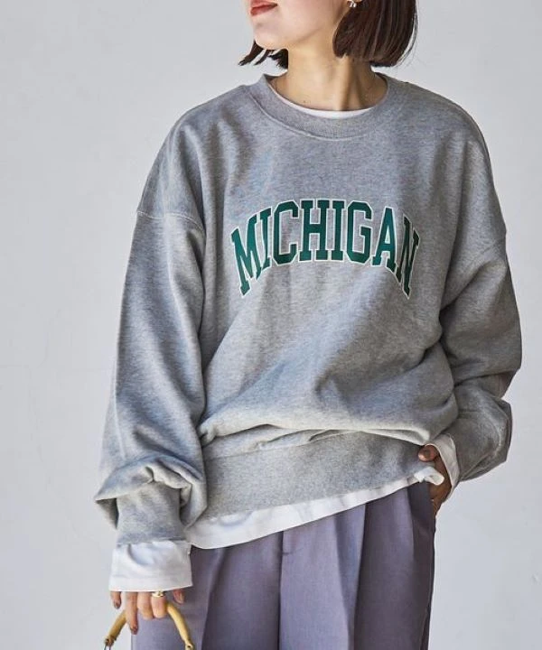 日本品牌 休闲时髦套头衫简约时尚宽松灰色圆领