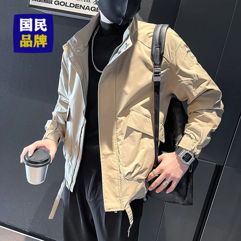 秋天高级感工装外套男春秋季潮牌痞帅休闲夹克立领