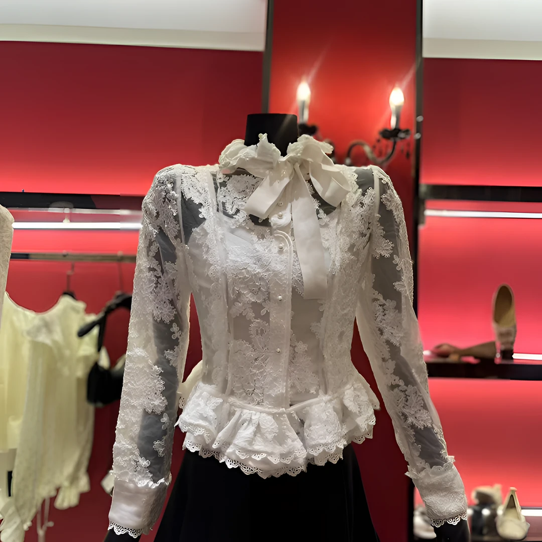 XM6602：冬季拉菲高级感蕾丝两件套姆专柜品质优雅浪漫小衫衫气质