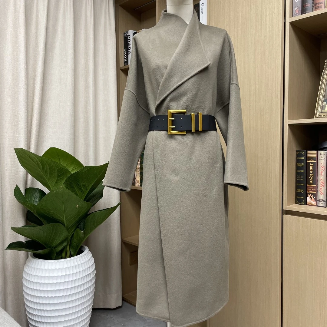 新款气质时尚冬装双面呢羊毛外套名媛风两色毛呢外套大衣长款