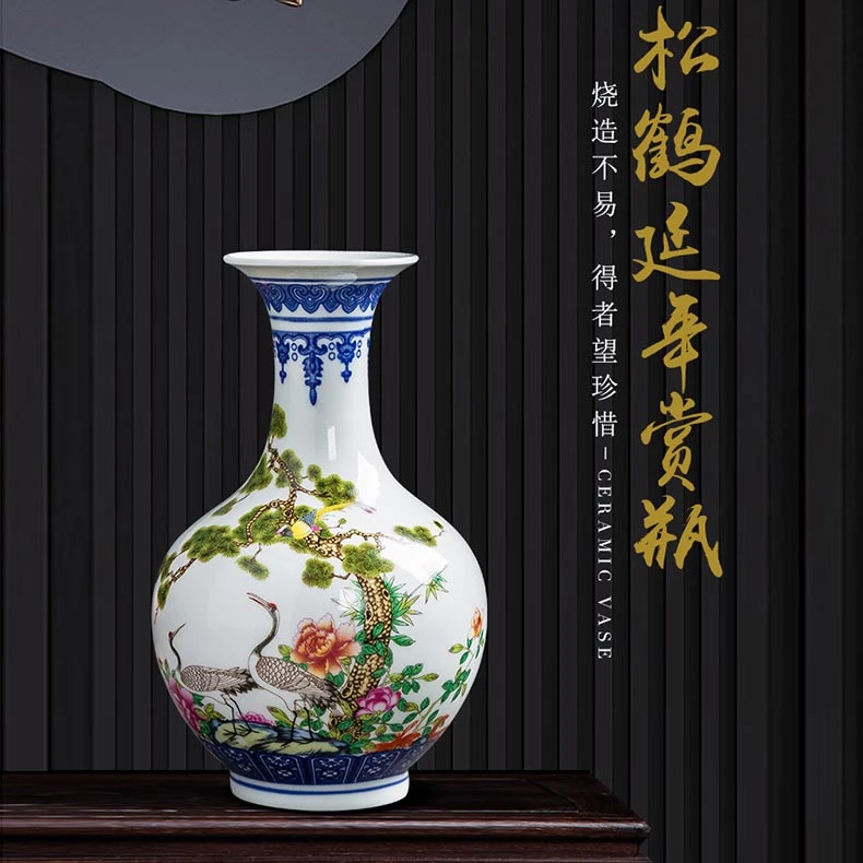 景德镇淘瓷器青花斗彩小花瓶仿古客厅插花摆件电视柜新中式花器