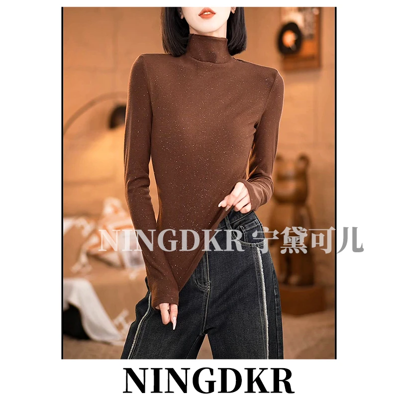 可A31101高级感设计细闪气质高领外穿糯米绒打底衫女高弹显瘦上衣