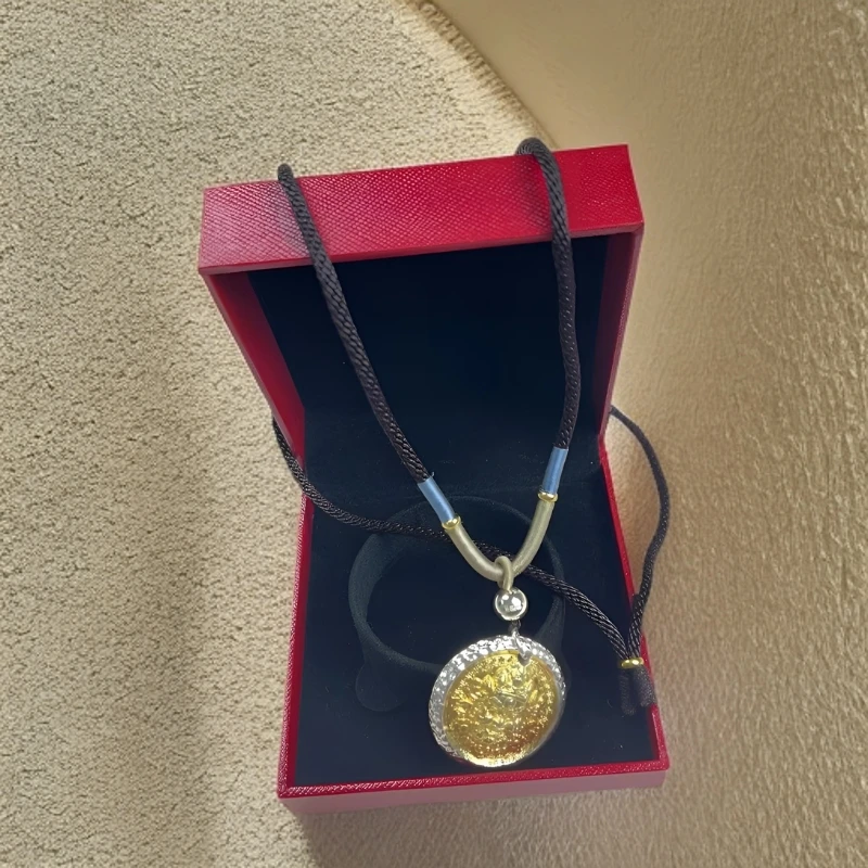 吊坠足银 足银水贝足银999.9金色黄财神吊坠纯手工点金工艺坠子