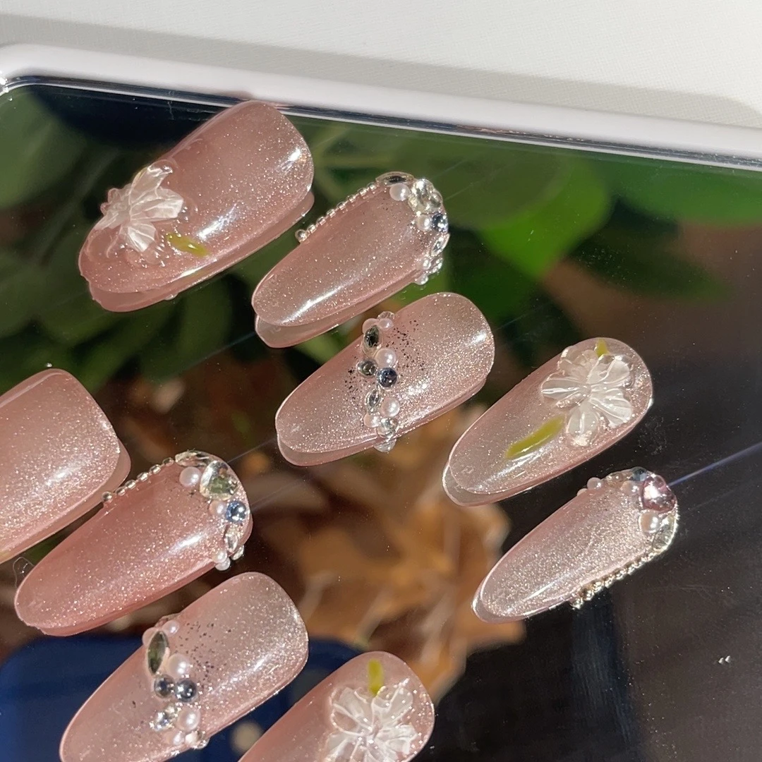 【花迹】拾指美舍仙女纯手绘立体塑形猫眼山美甲冰透手工美甲穿戴甲