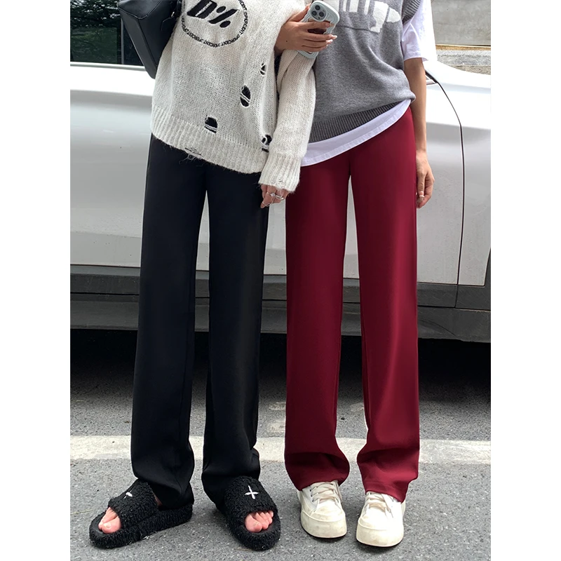 ebenb黑色显瘦窄版西装裤女春秋垂坠感直筒阔腿裤薄款高腰拖地裤
