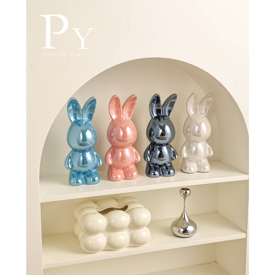 2024网红陶瓷暴力兔家居摆件潮玩陶瓷工艺品家居入门玄关柜电视柜