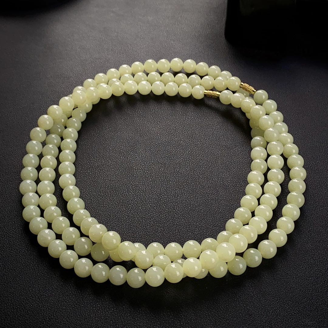 1888/（ZY888-518）和田玉精美水润9+圆珠妈妈链 /多样性发/一件