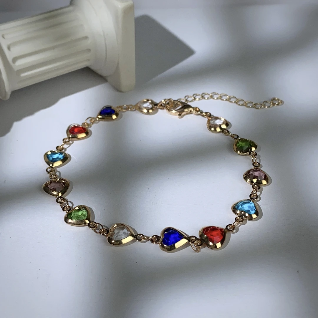 合金琉璃手链 1888/（ZY888-557）/七彩气质心形手链/多样性发/1件