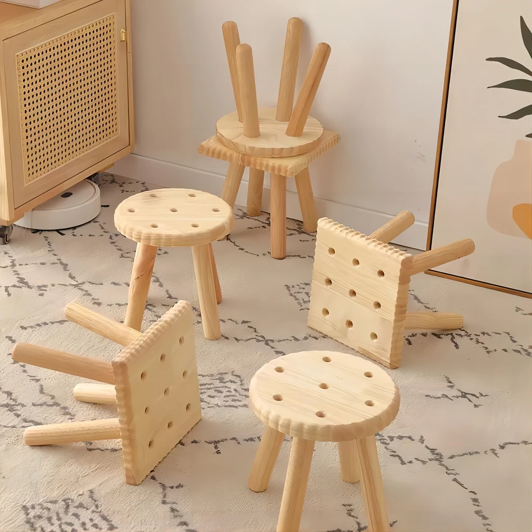 【福利款】家用现代可爱饼干凳沙发凳矮凳圆凳实木凳儿童方凳