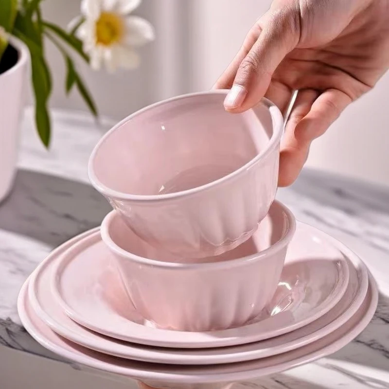 瓷县令【4只装】8英寸奶油风少女心雅枫系列情侣餐盘酒店甜品盘