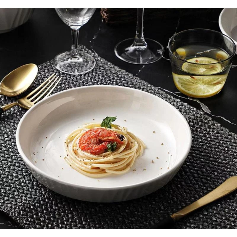 瓷县令【6只装】8英寸莹玉盘意面盘酒店餐具早餐盘盘子网红碗具套装